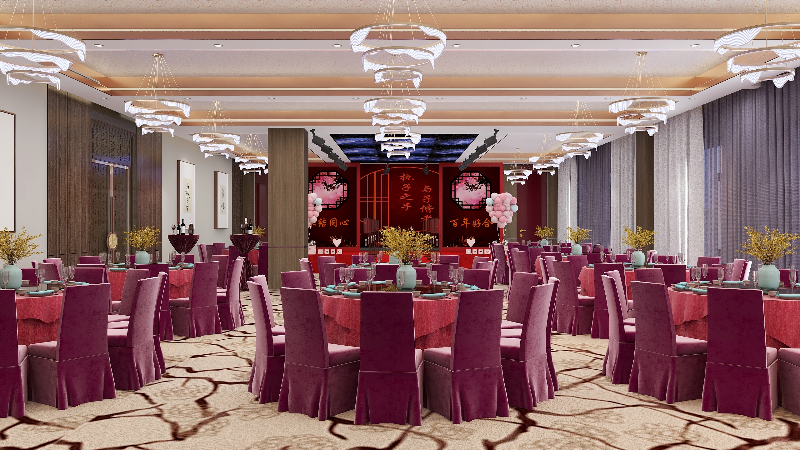 雨夜烧火-1000平新中式餐厅装修效果图