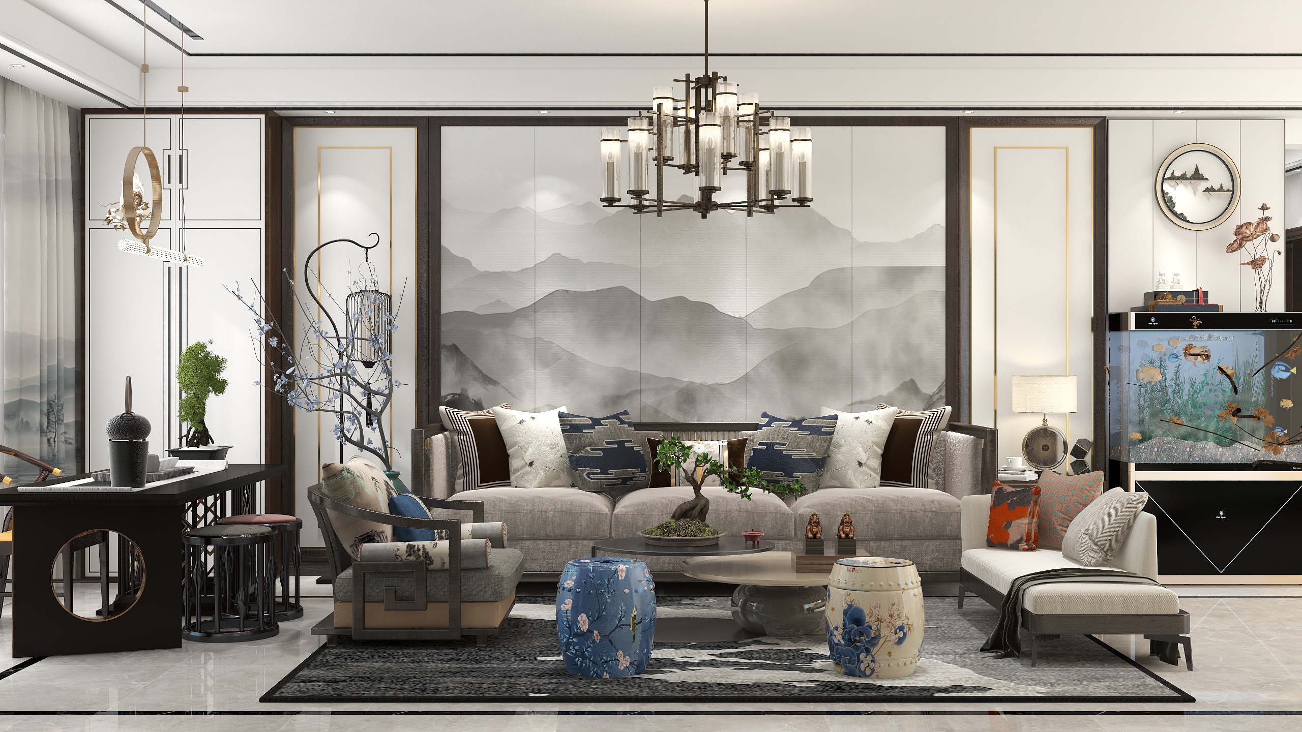 王思力-四居星港御澜湾--新中式装修效果图