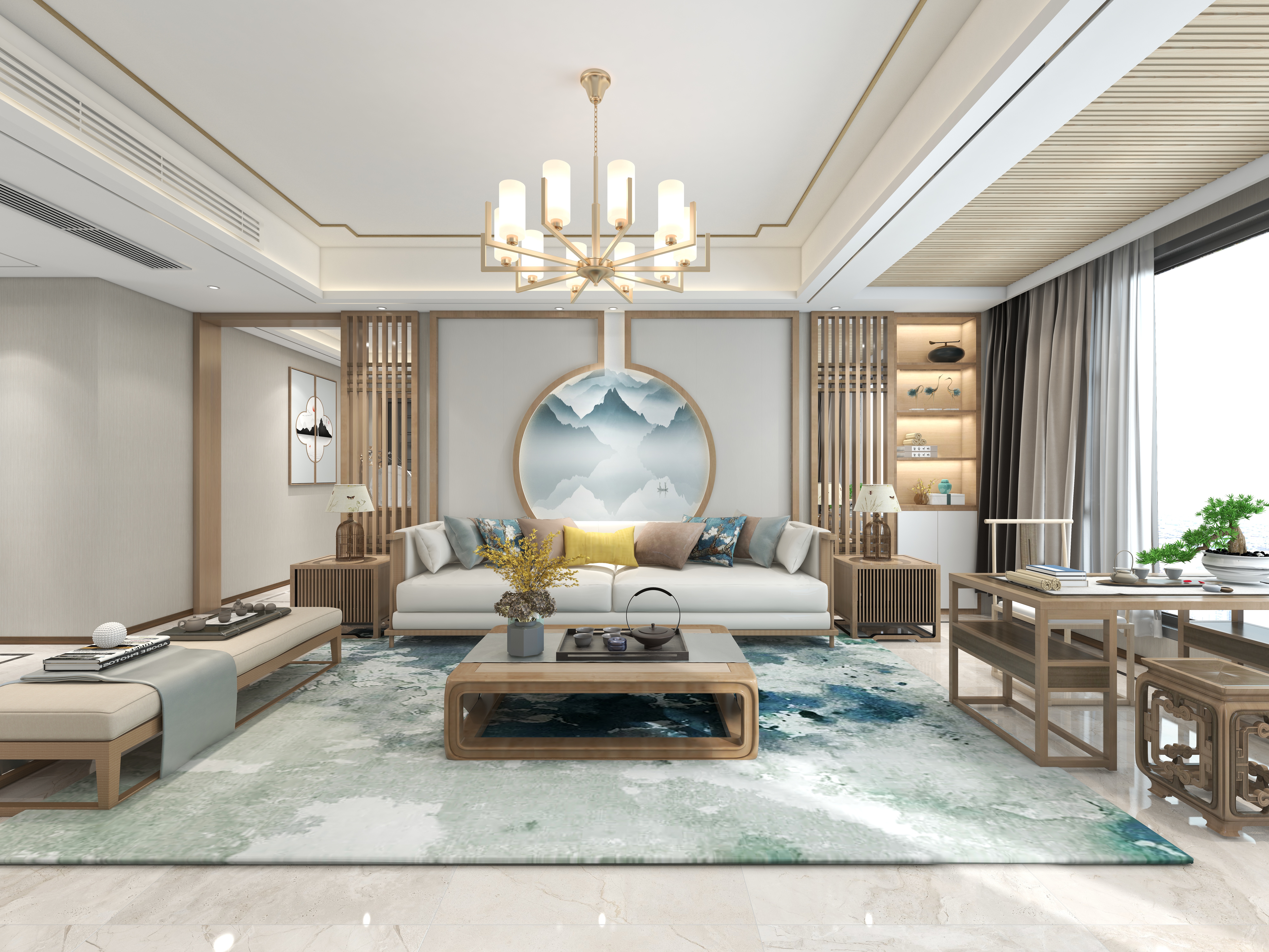 常小巫0-新中式四室长沙新月半岛装修效果图