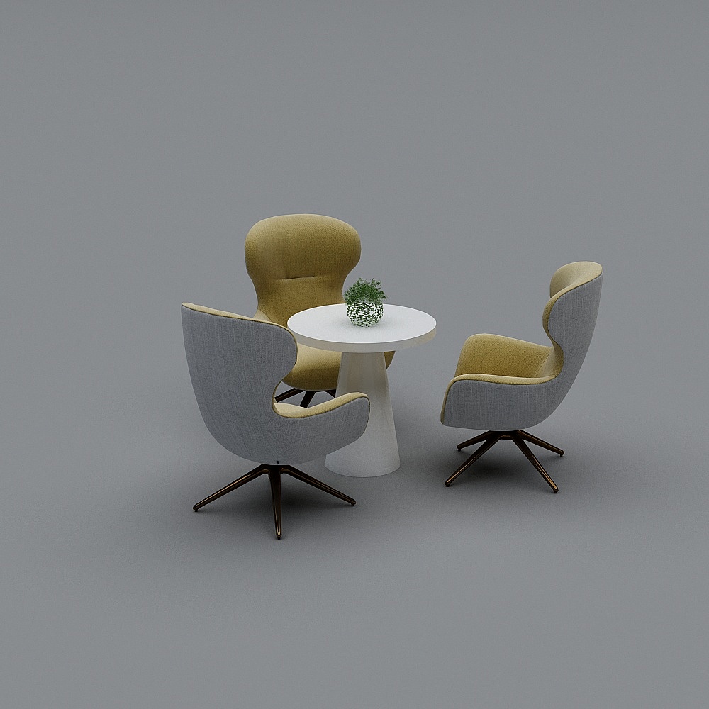 现代办公休闲区-组合休闲桌椅3D模型