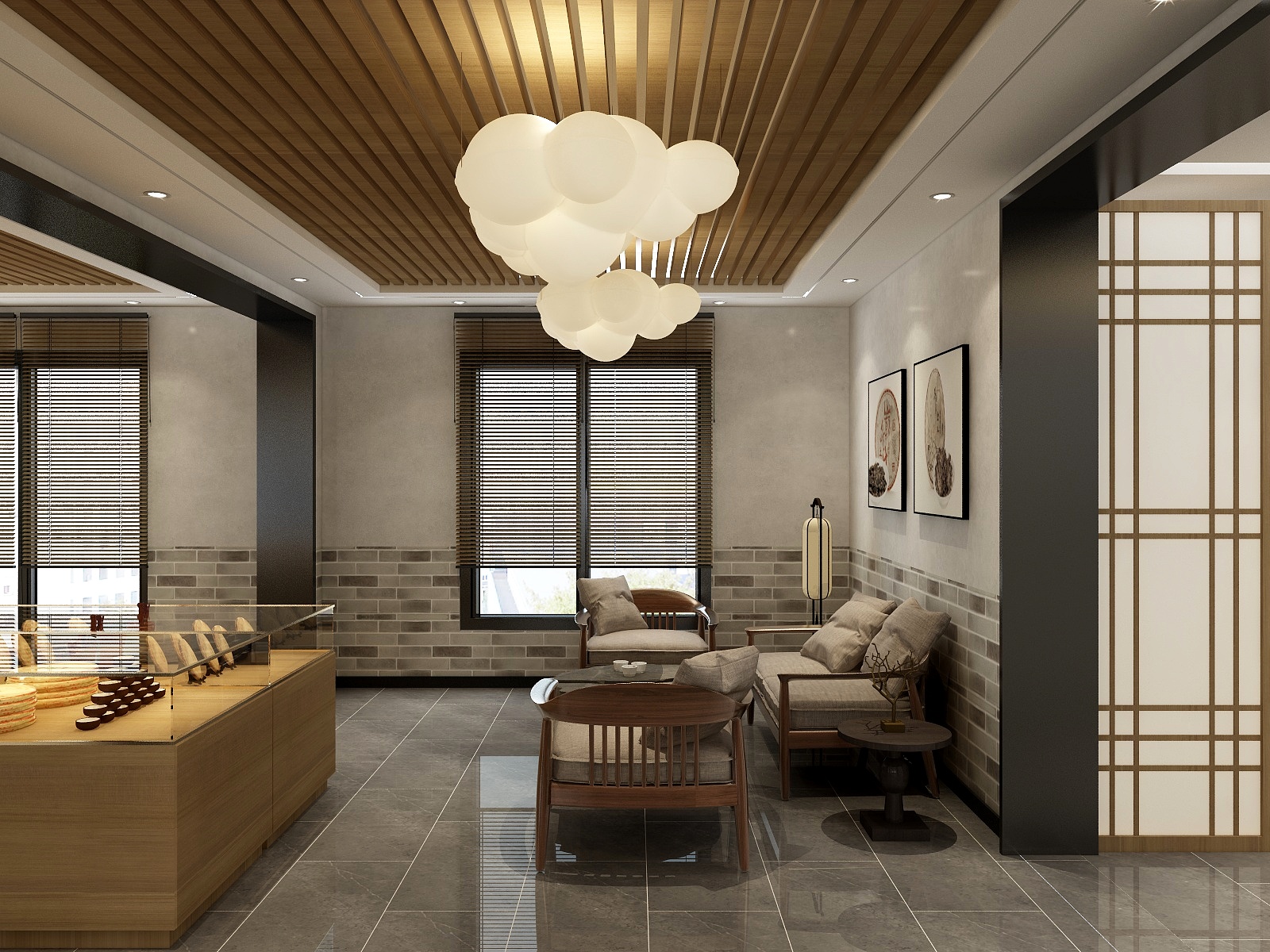 湛智华-工装新中式斗记茶业店286平装修效果图