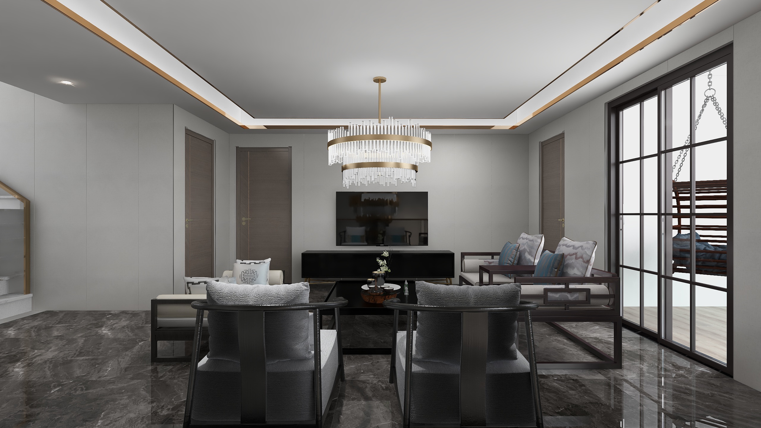 于海淼-云南新中式三层别墅装修效果图