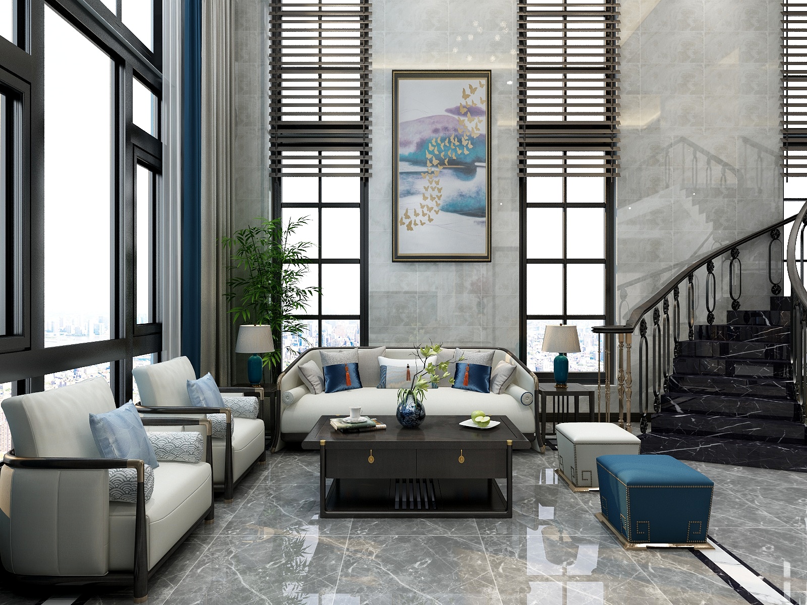 湛智华-新中式复式208平1楼3房装修效果图