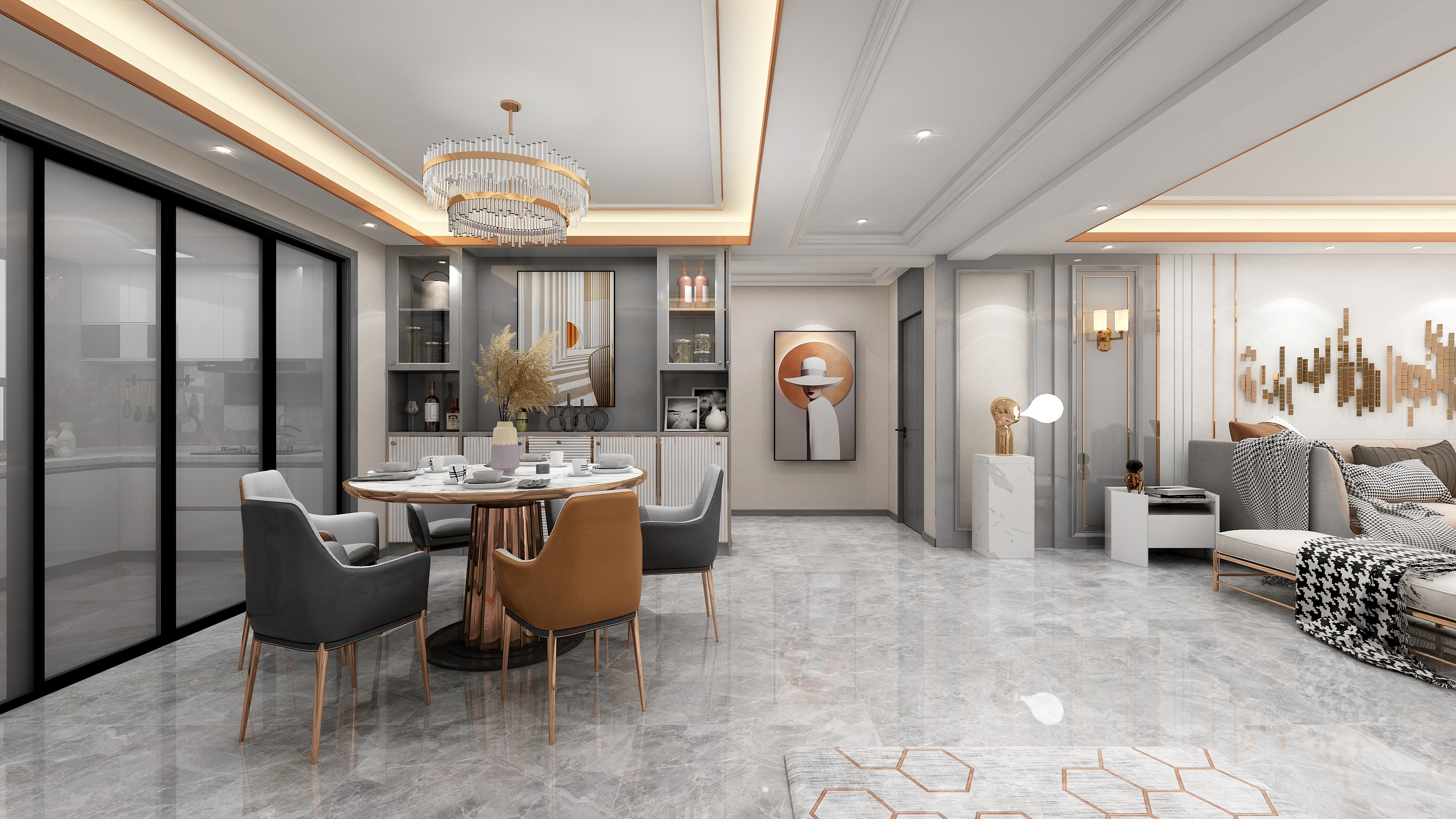 湛智华-现代轻奢185平3房临汾东盛名邸装修效果图