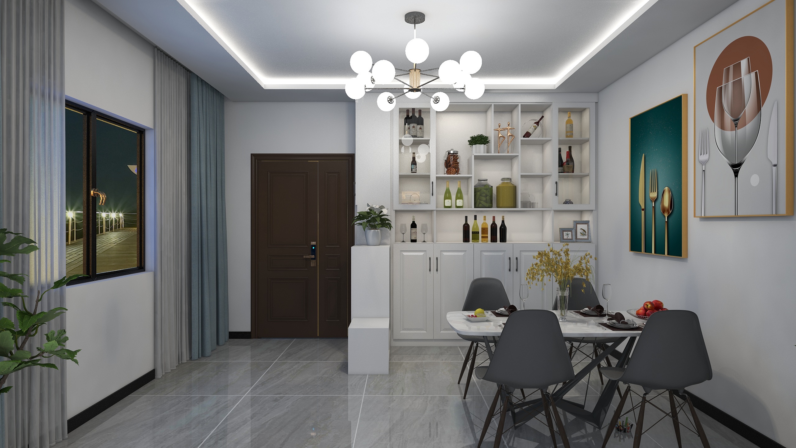 龍鳳設計-浪漫都市客餐厅及阳台展示（现代简约)----原创-装修设计方案