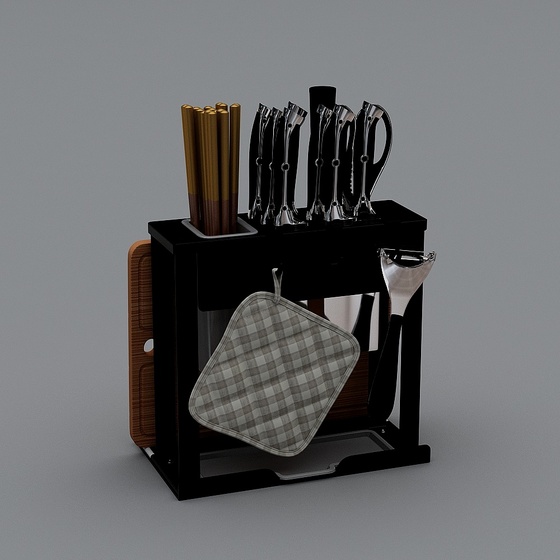 Sleek Black Knife Holder 3D Model for Kitchen Spaces