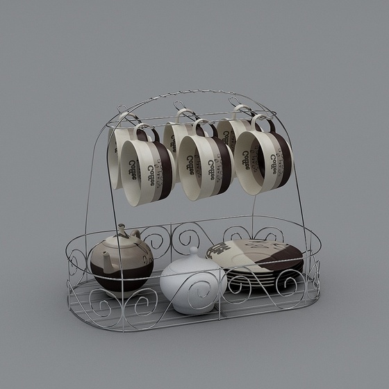 Elegant Black Dish Set 3D Model