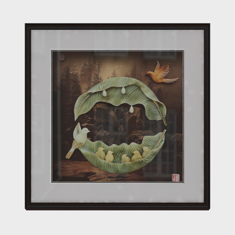  简上-新中式玉雕-玄关装饰画-爱巢