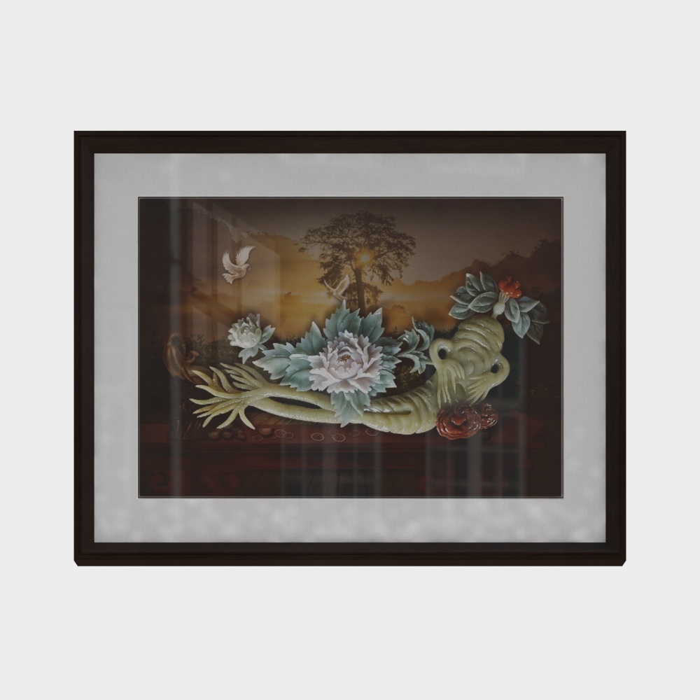 简上-新中式玉雕-餐厅装饰画-富贵人生