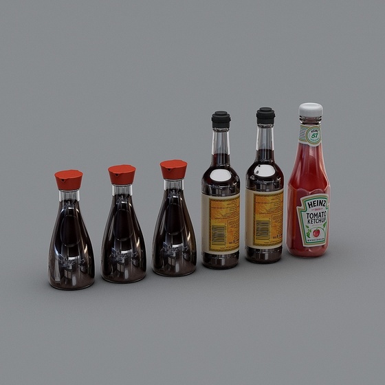 Charming Red Seasoning Bottle Set 3D Model for Kitchen