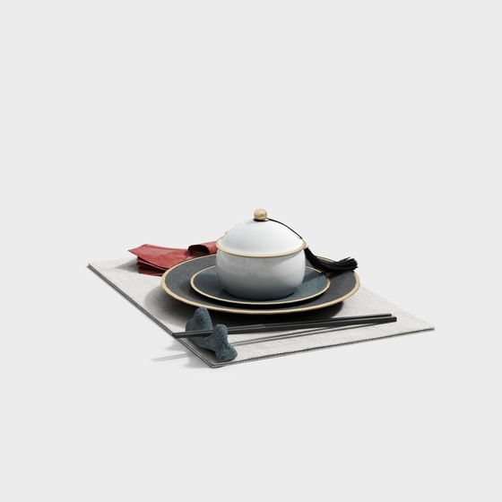 Elegant Black and Gray Tableware 3D Model