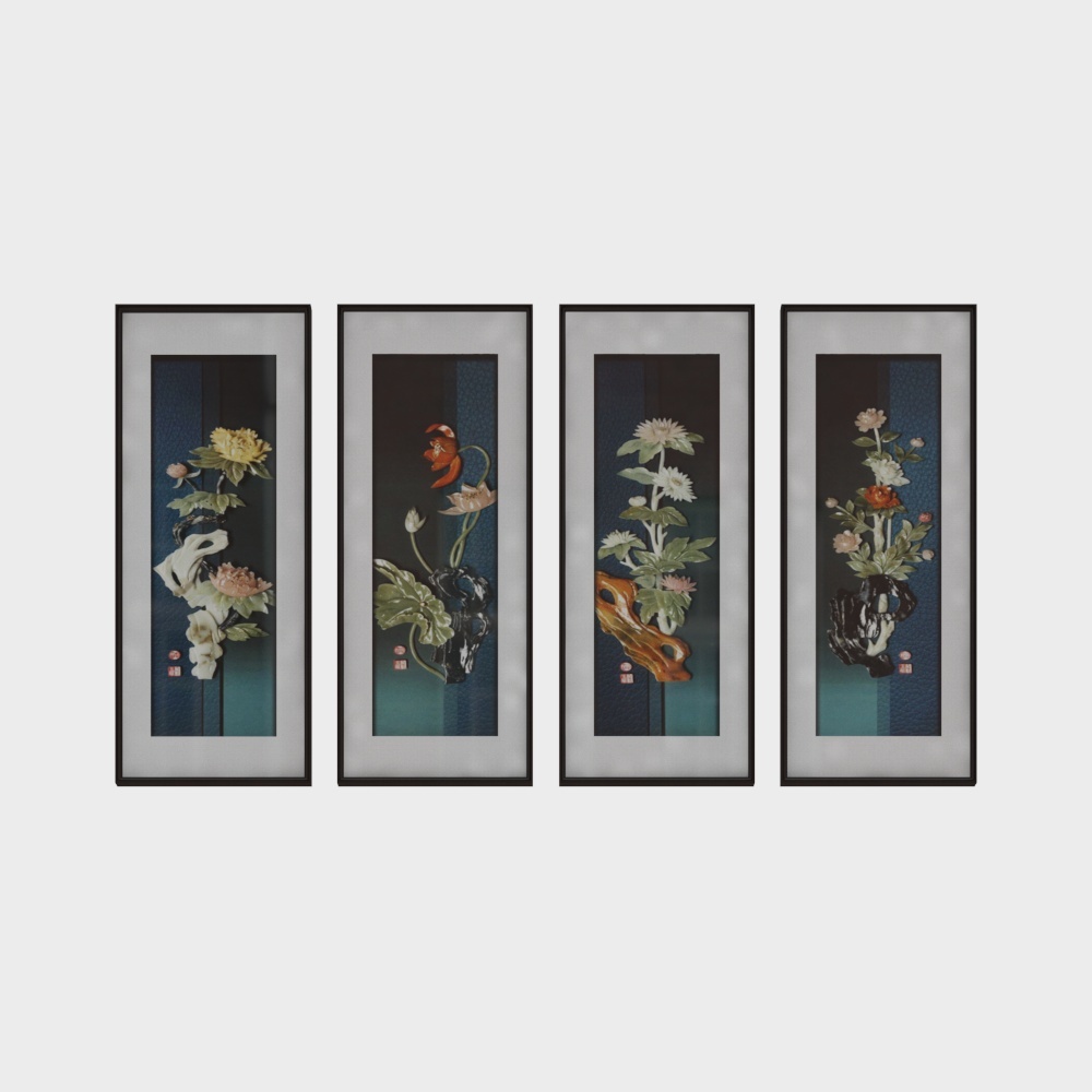 *  简上-新中式玉雕-玄关装饰画-四季花香3D模型