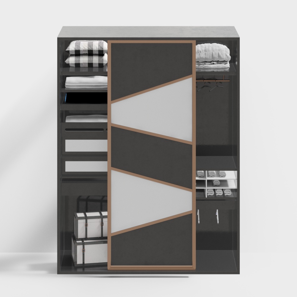 现代实木玻璃推拉门衣柜组合-1