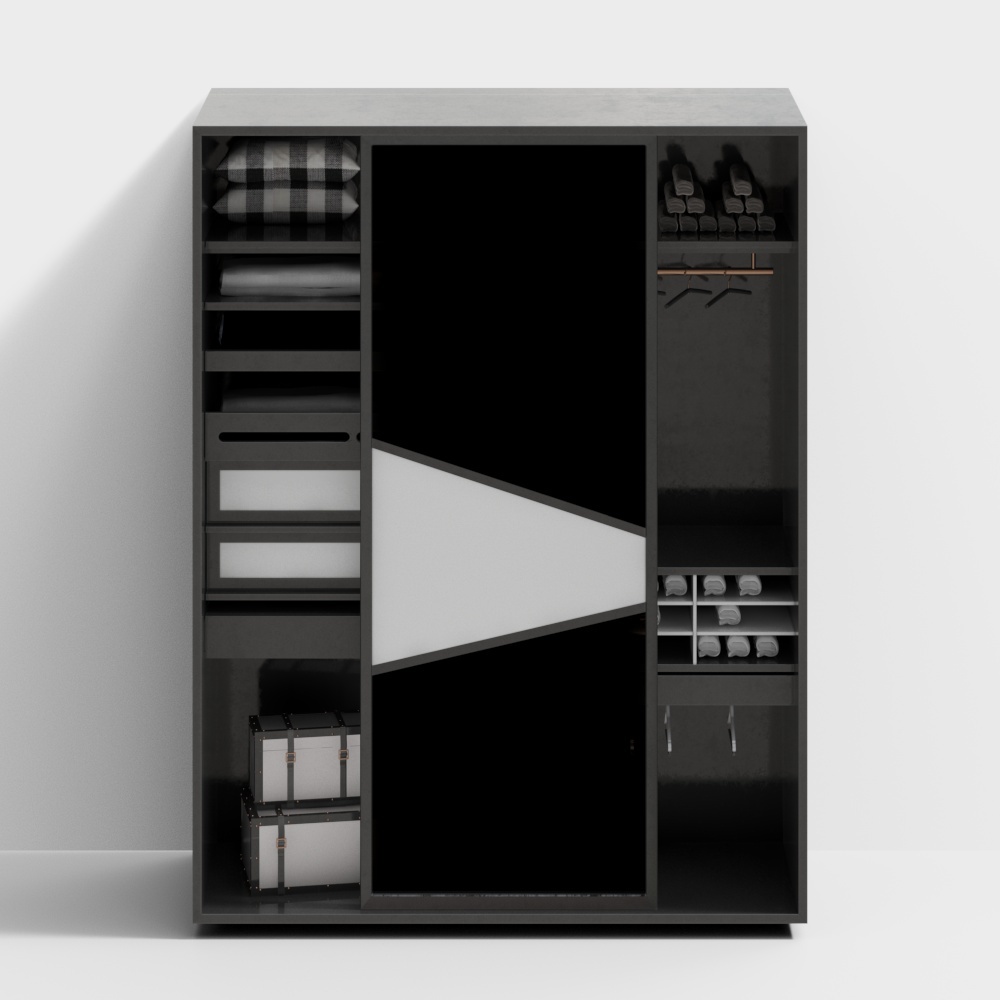 现代实木玻璃推拉门衣柜组合-23D模型