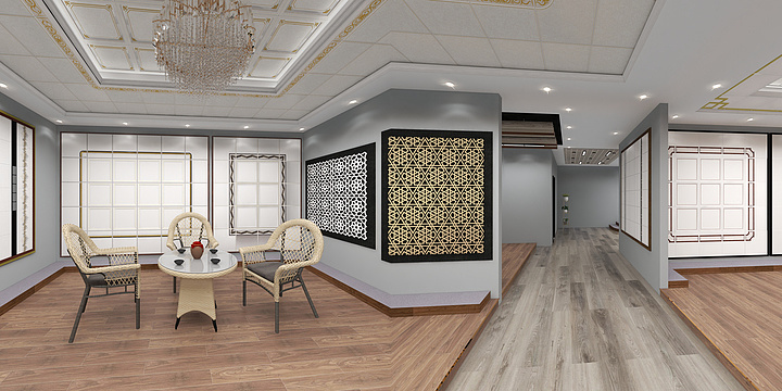 3D场景模型设计-吊顶建材展厅-二维码-装修设计方案