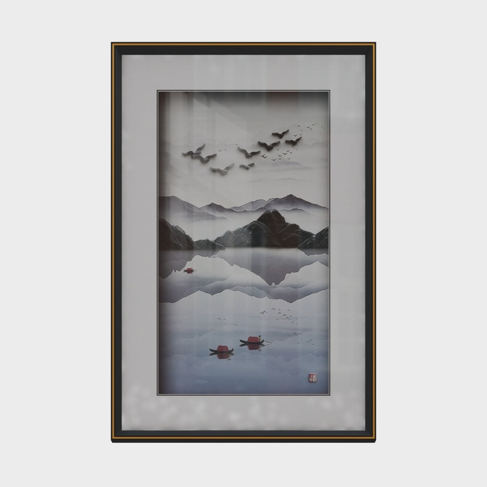 简上-新中式玉雕-玄关装饰画-一览江山3D模型
