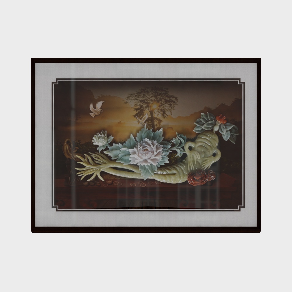 简上-新中式玉雕-餐厅装饰画-富贵人生3D模型