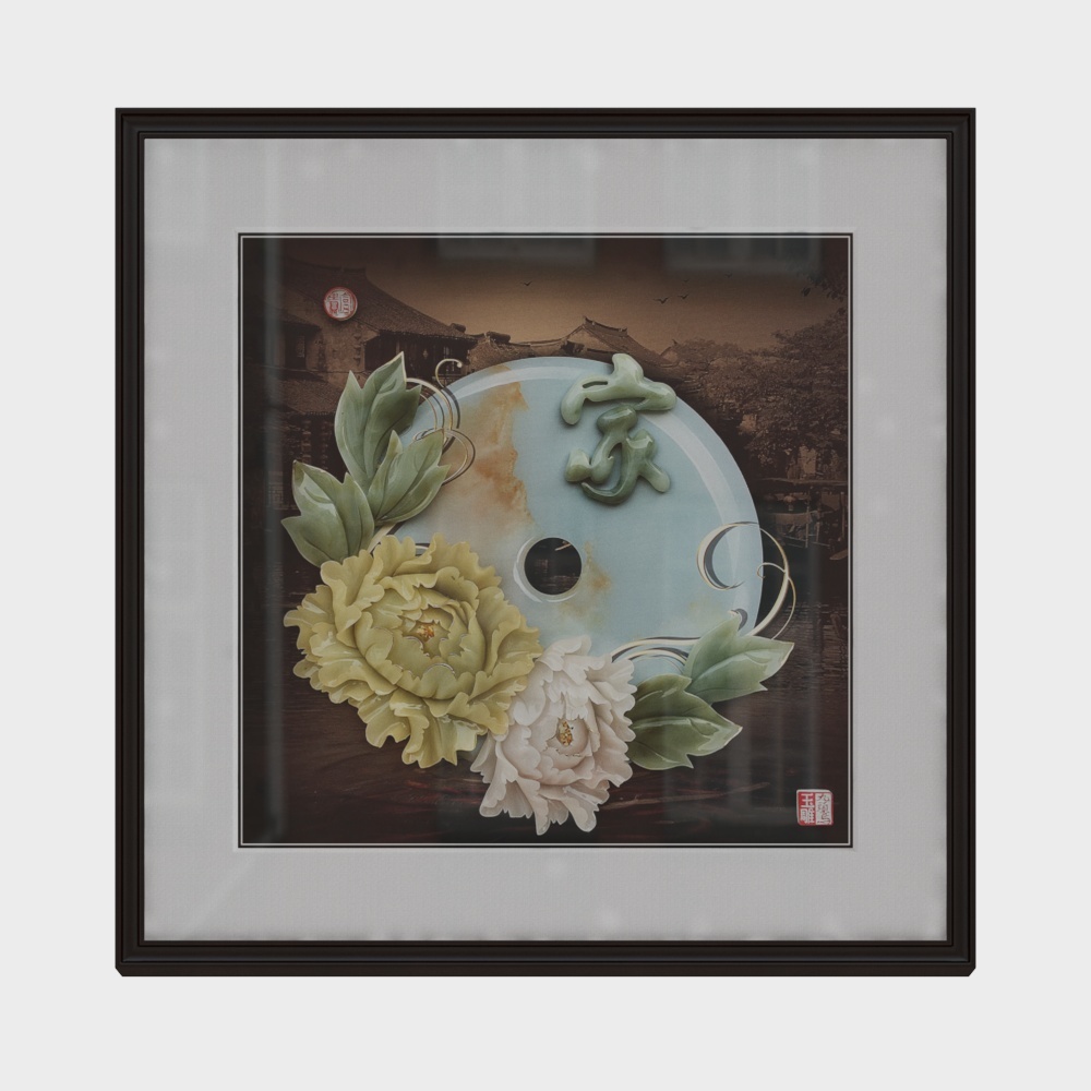简上-新中式玉雕-玄关装饰画-家3D模型