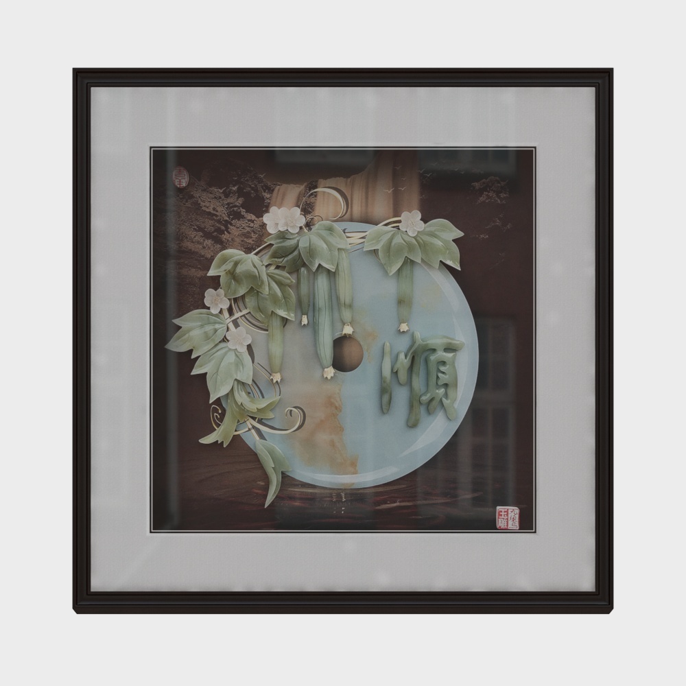 简上-新中式玉雕-玄关装饰画-顺3D模型