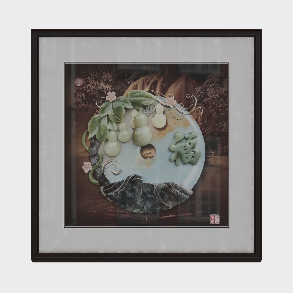 简上-新中式玉雕-玄关装饰画-福3D模型