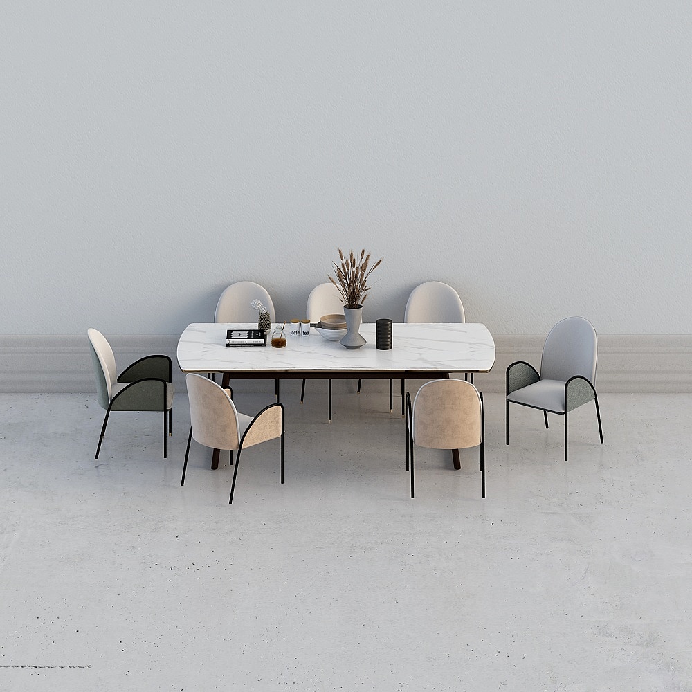 现代餐桌椅组合-餐桌组合-93D模型
