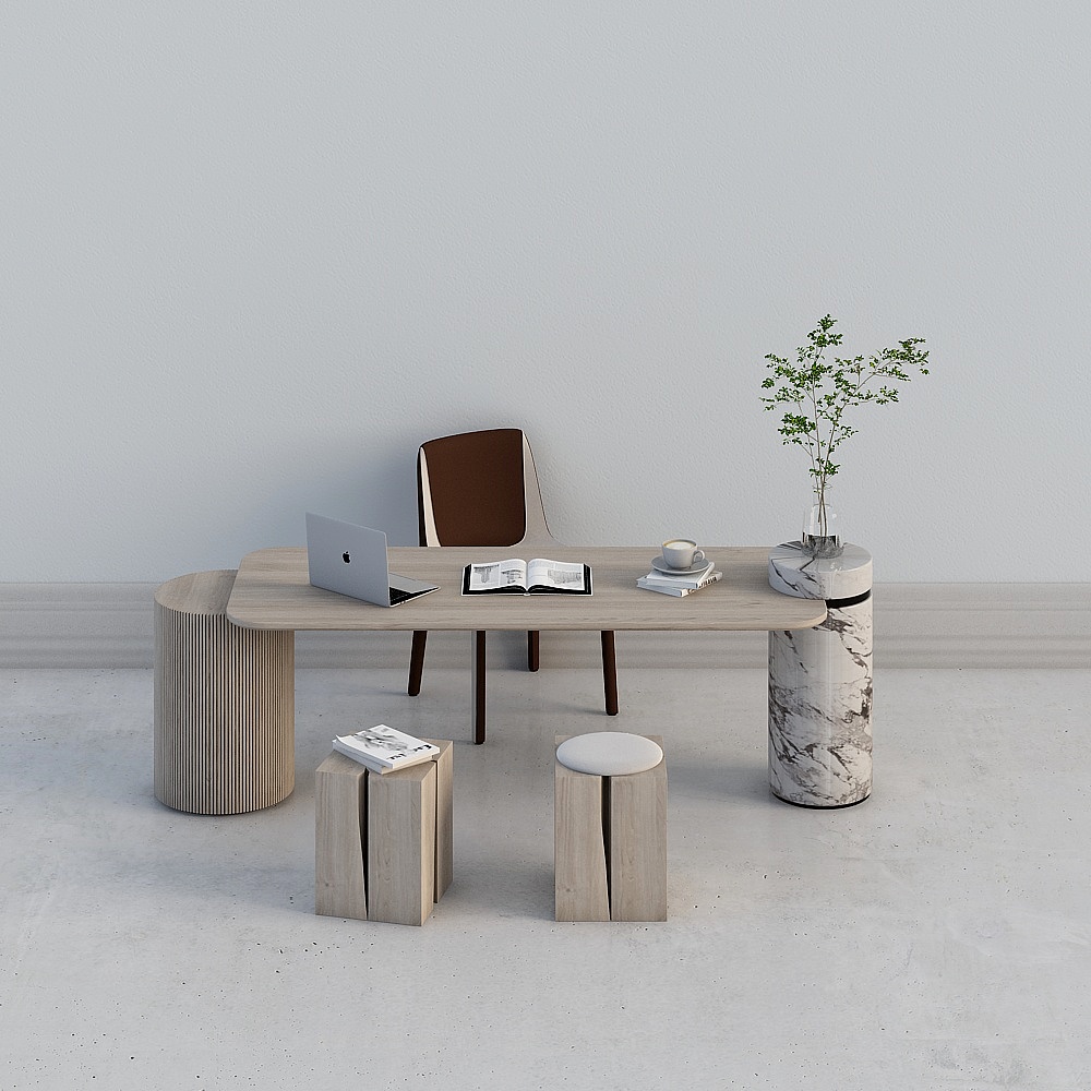 现代书桌椅组合-书桌组合-53D模型