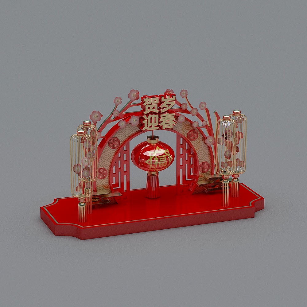 新中式美陈-镂空灯笼3D模型
