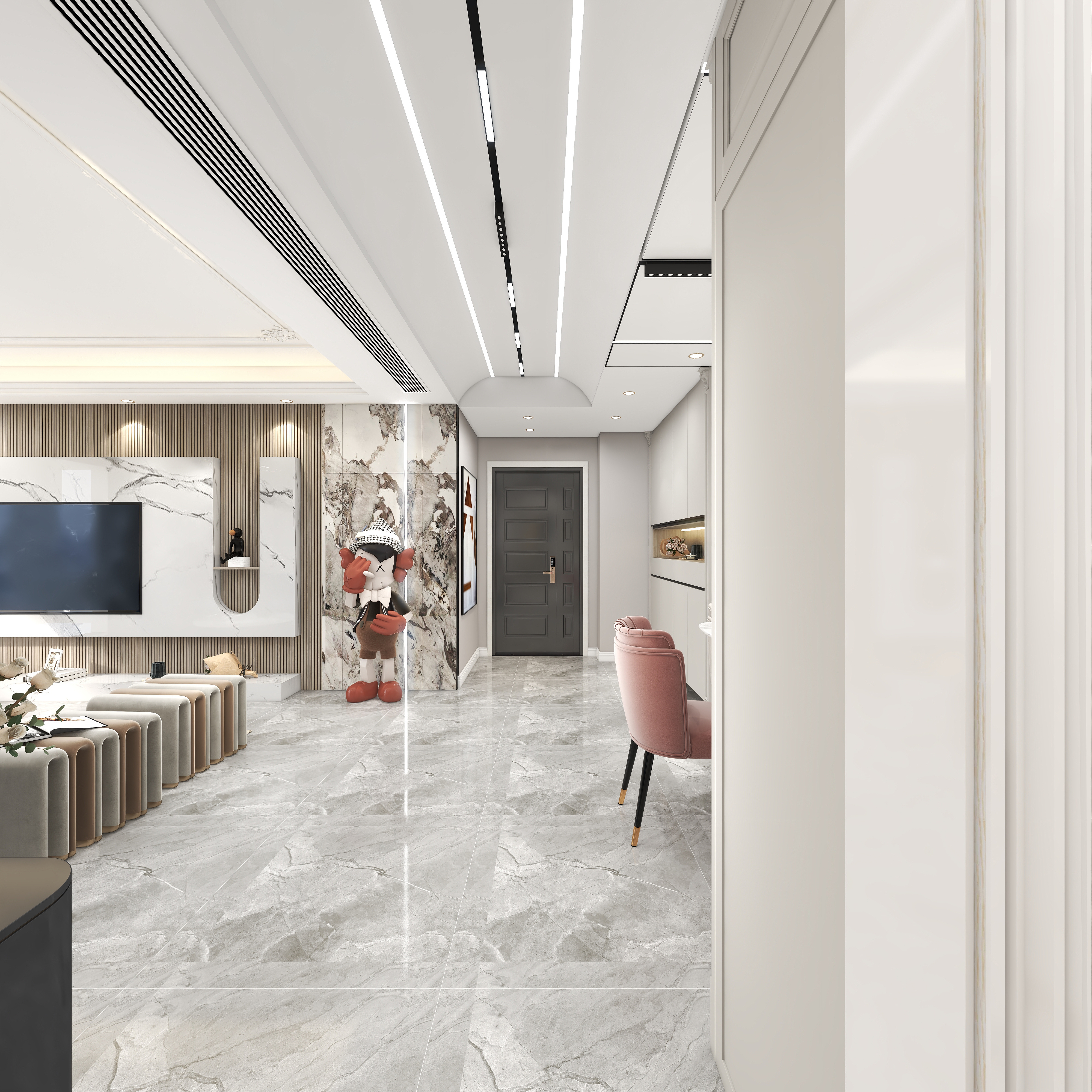 境屿丨无界筑造-『邂逅Abo』-130平方法式轻奢混搭四居一层过道装修效果图第3张