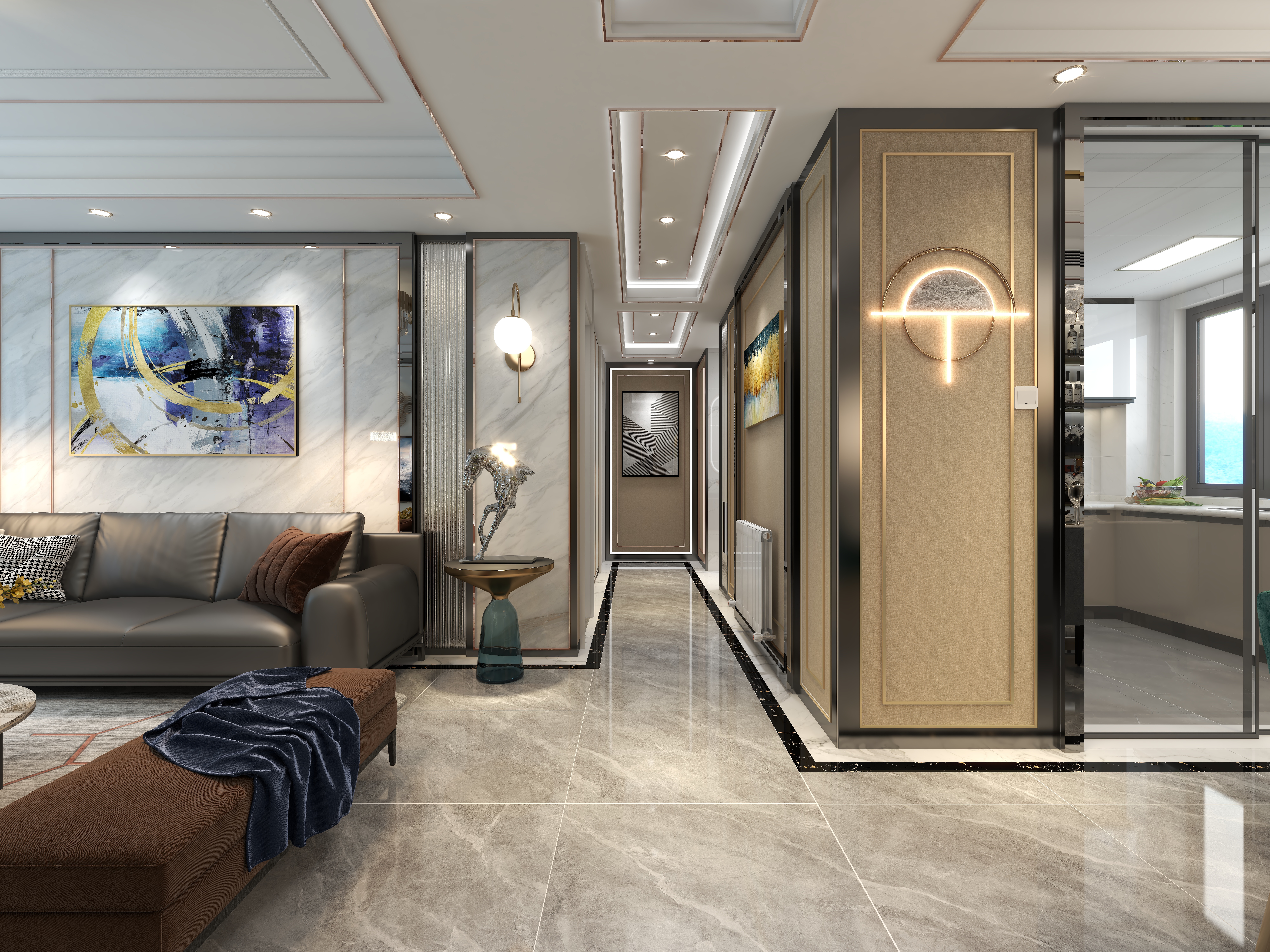 合肥溪岭空间设计-（大都汇）四房两厅港式轻奢风-装修设计方案