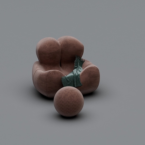 Brown Lazy Sofa with Footrest 3D Model