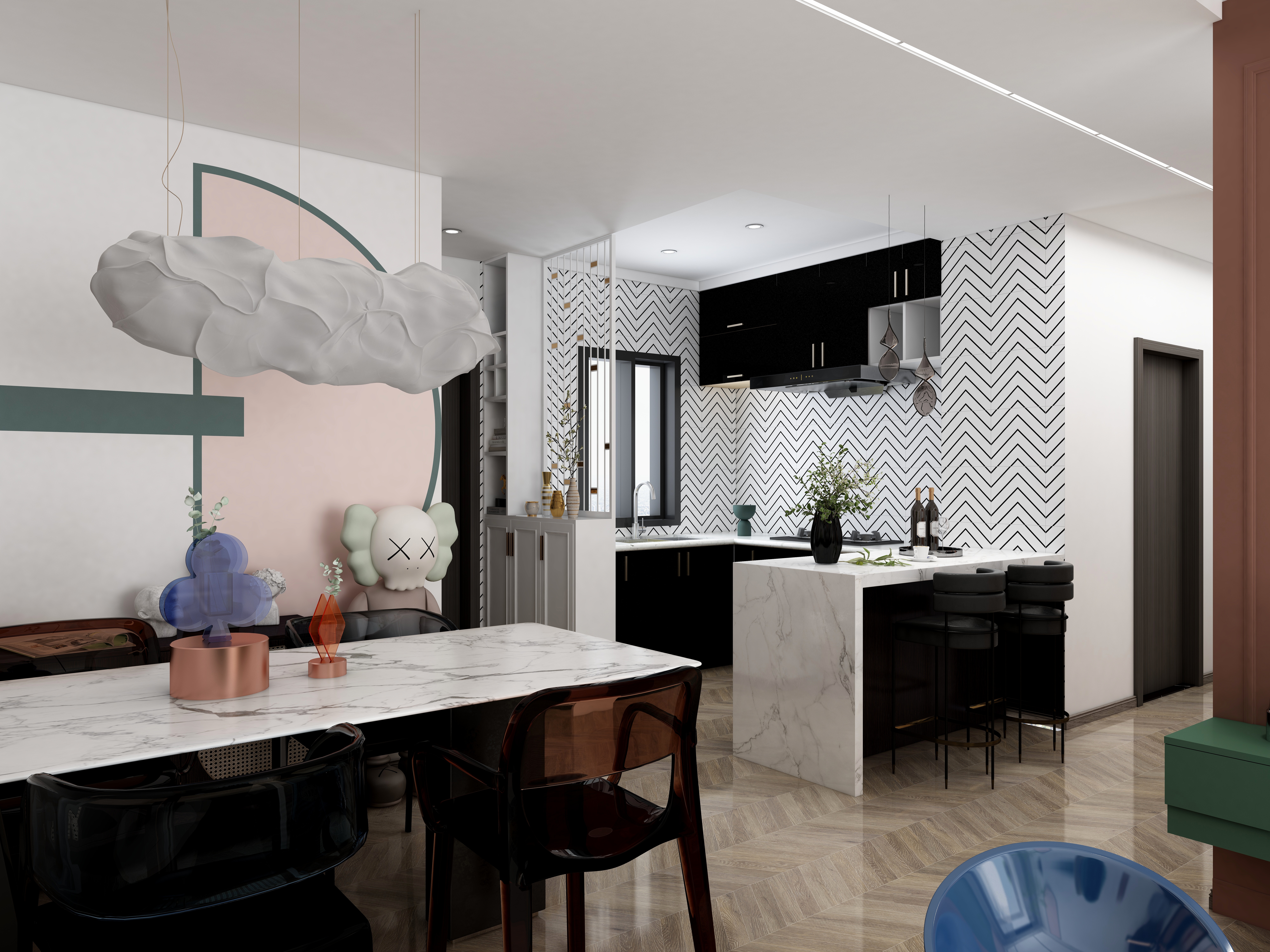 银林设计丨姚浩-孟菲斯海盐粉丨德信海德公园83.00㎡A2’3室2厅1卫1厨-装修设计方案