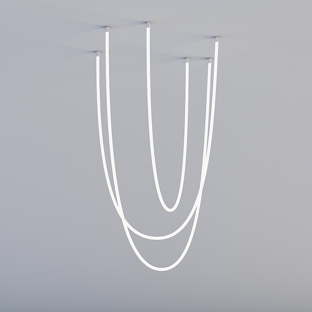 摩来「音律组合吊灯3-3.5-4 米」现代简约长条自由垂挂线条硅胶软管灯饰客厅卧室3D模型