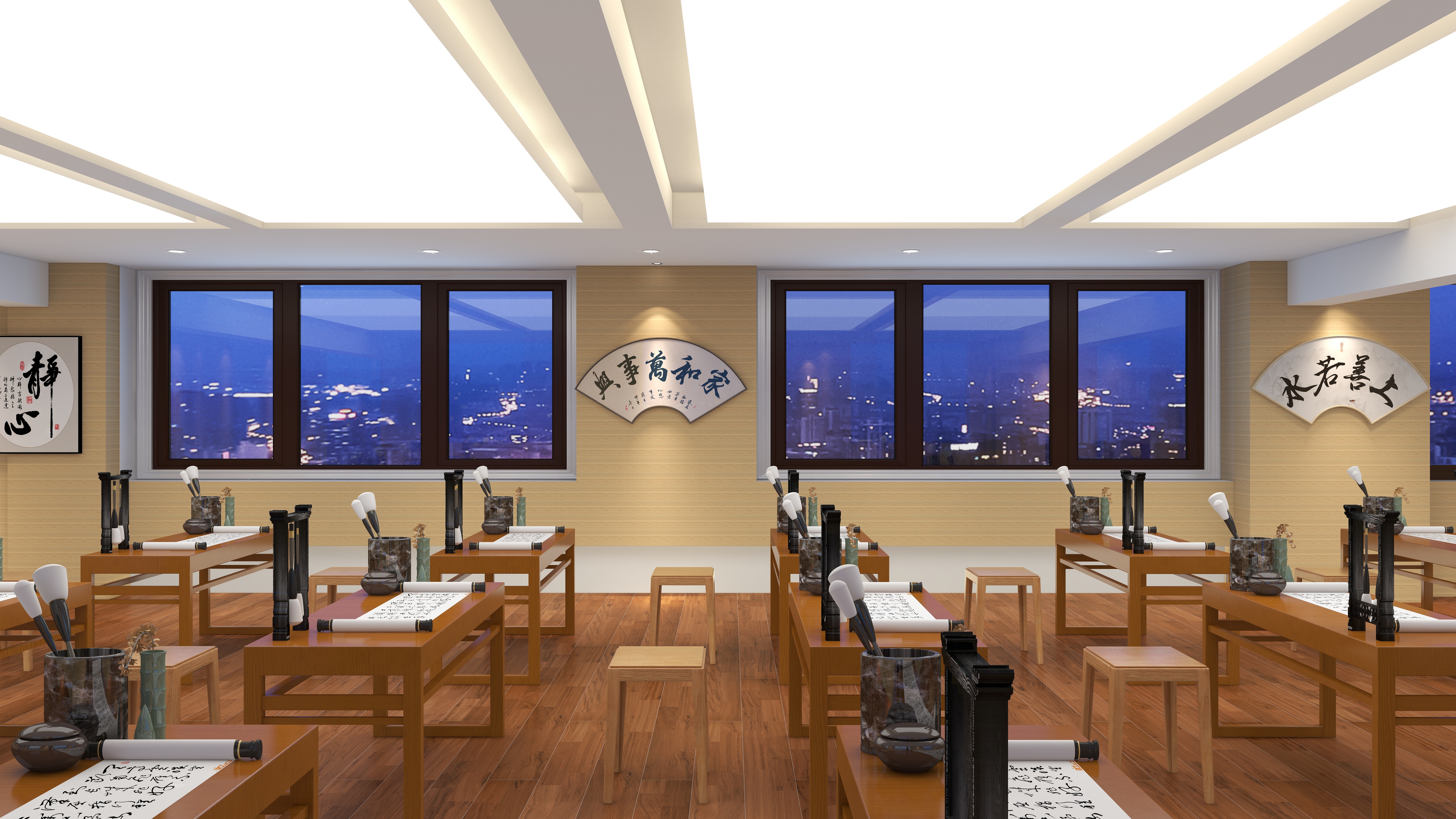 锦鲤室内-新中式99平-学校书法室-装修设计方案