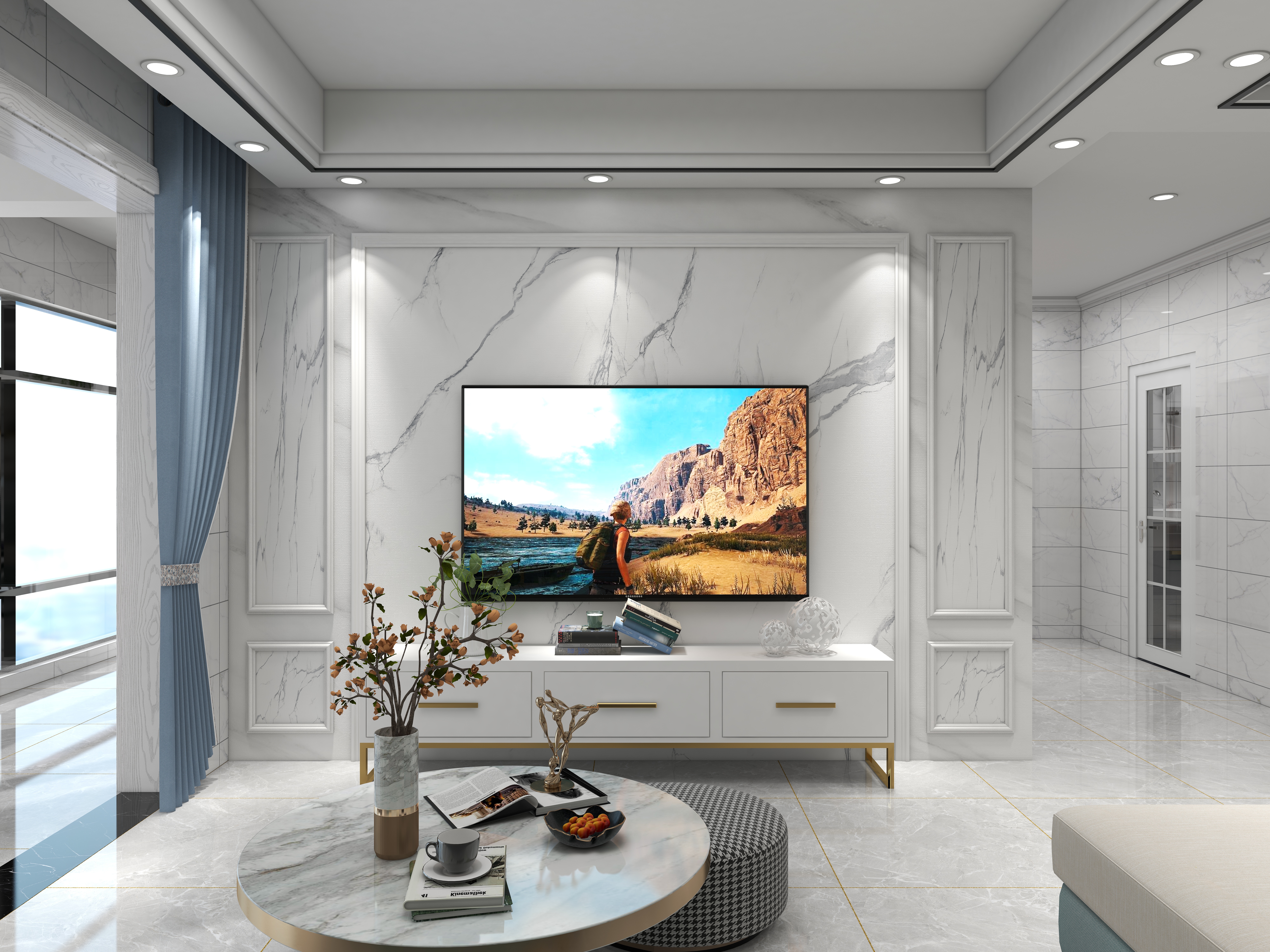 设计裴工-98平方的简洁白色风格装修效果图