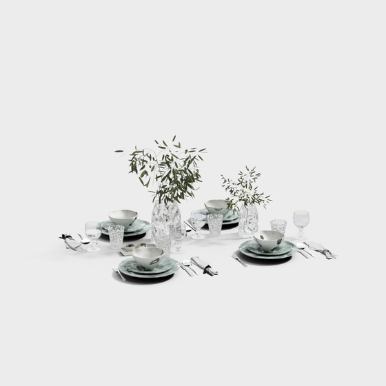 Modern Cutlery Combination 3D Model in Black