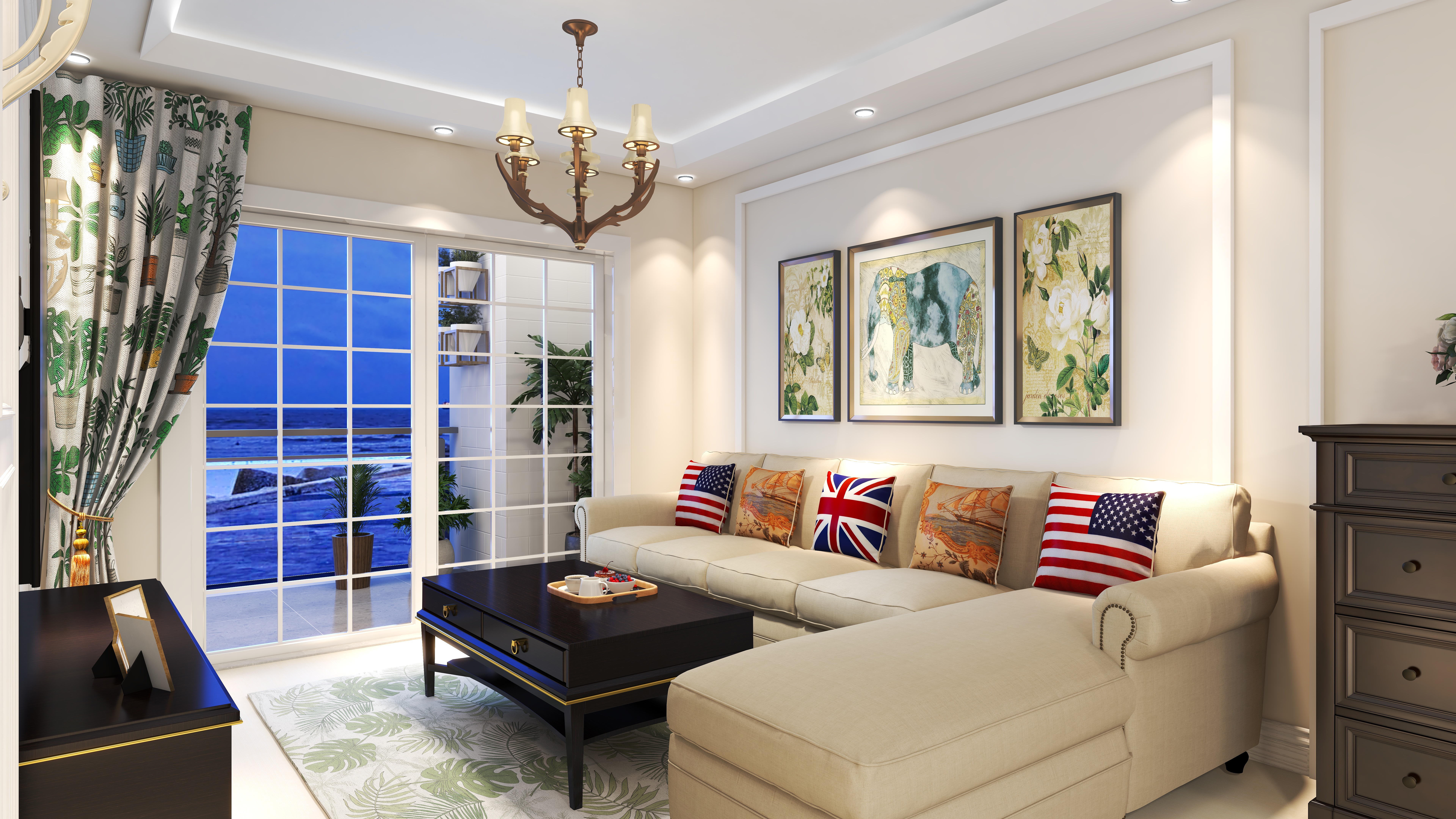 胡豆先生-阳光水韵-美式田园-96平米-装修设计方案