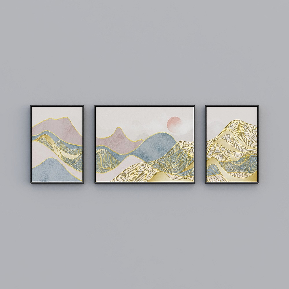  龙匠饰家-新中式轻奢风格-2+1组合装饰画