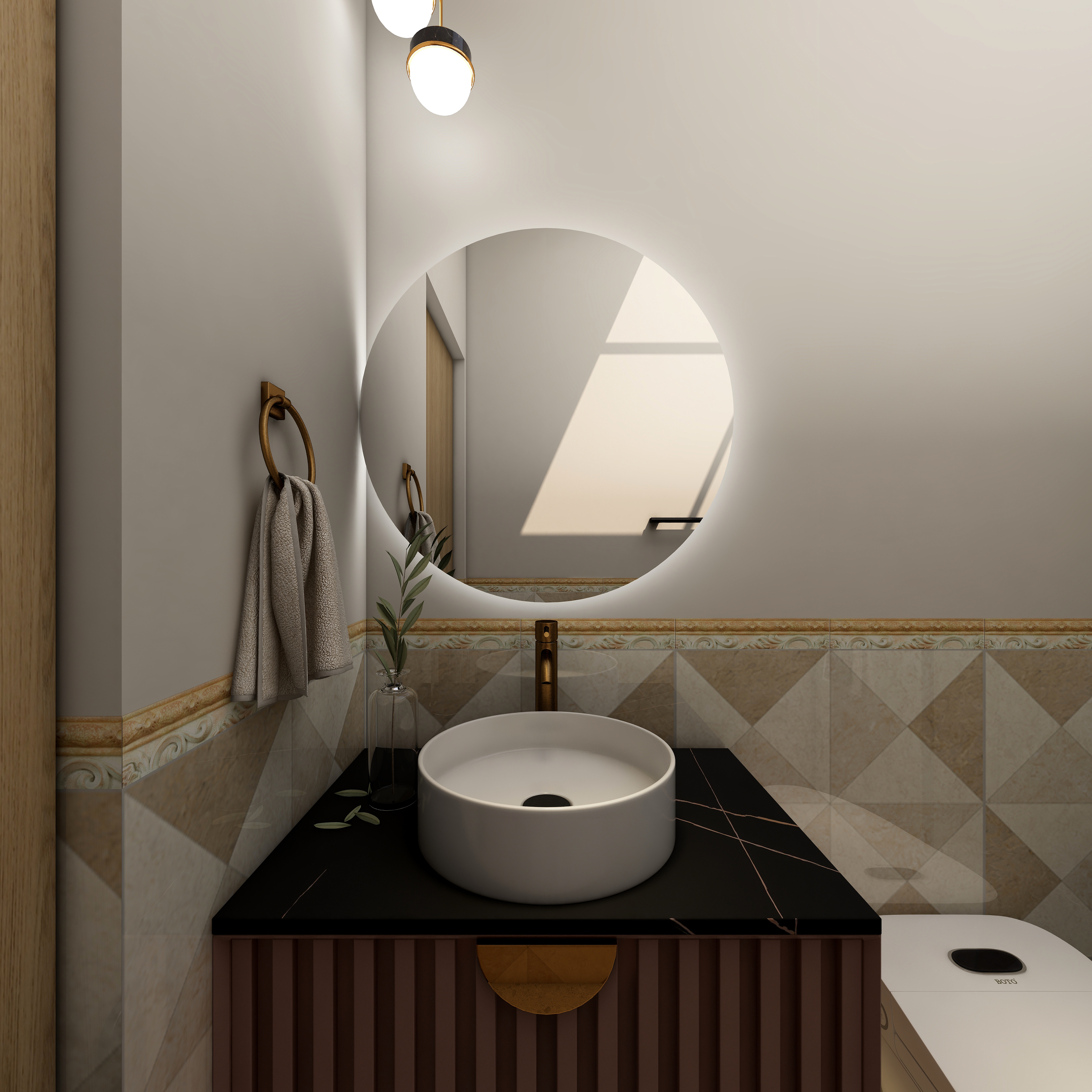 李立猛-混搭风别墅民宿设计一层公卫装修效果图第3张