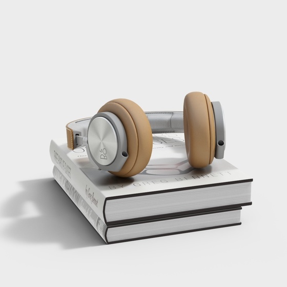 Modern Headphones and Books Ornaments 3D Model