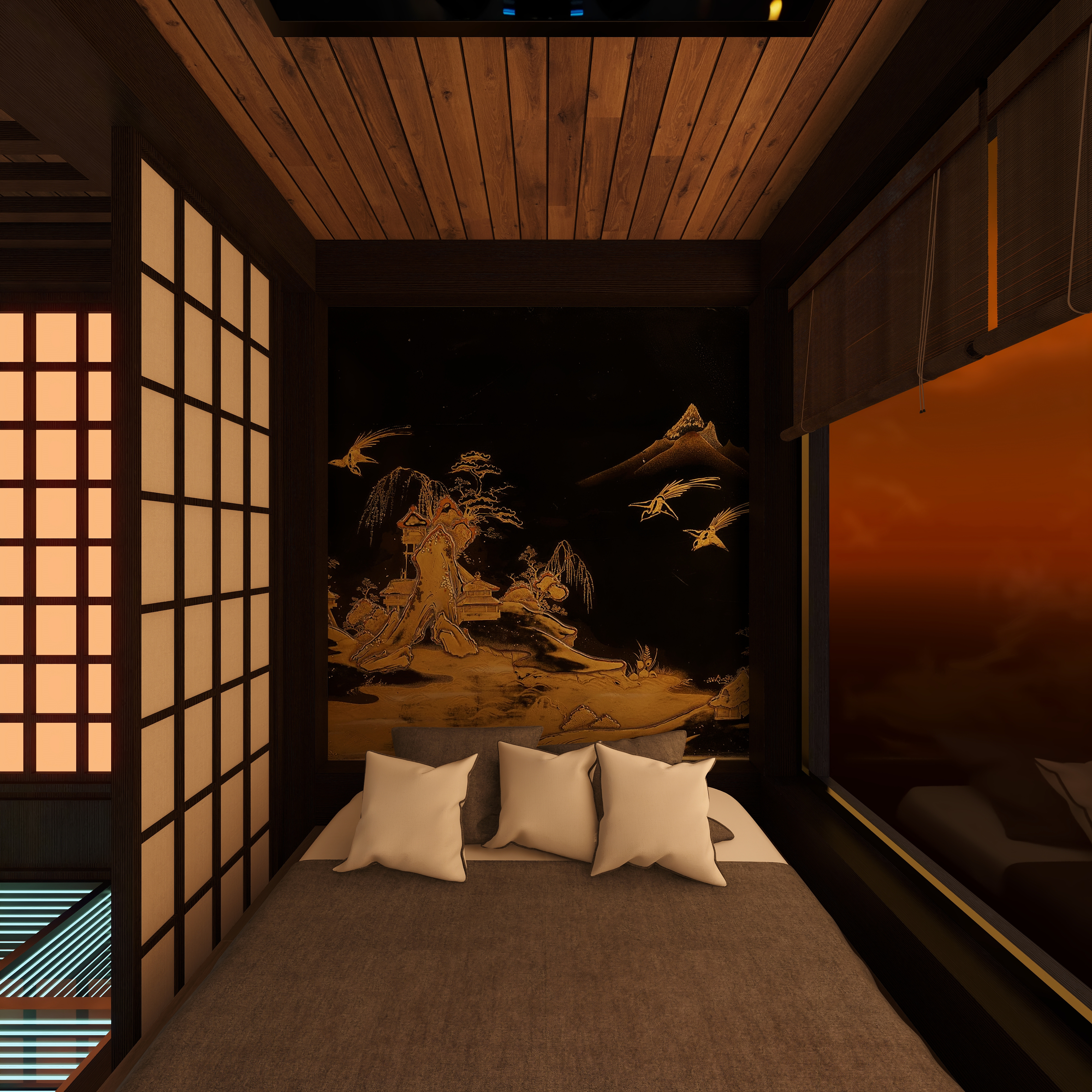 熬暖酱-阳光100A10座日式赛博朋克民宿一层4号房卧室装修效果图第3张