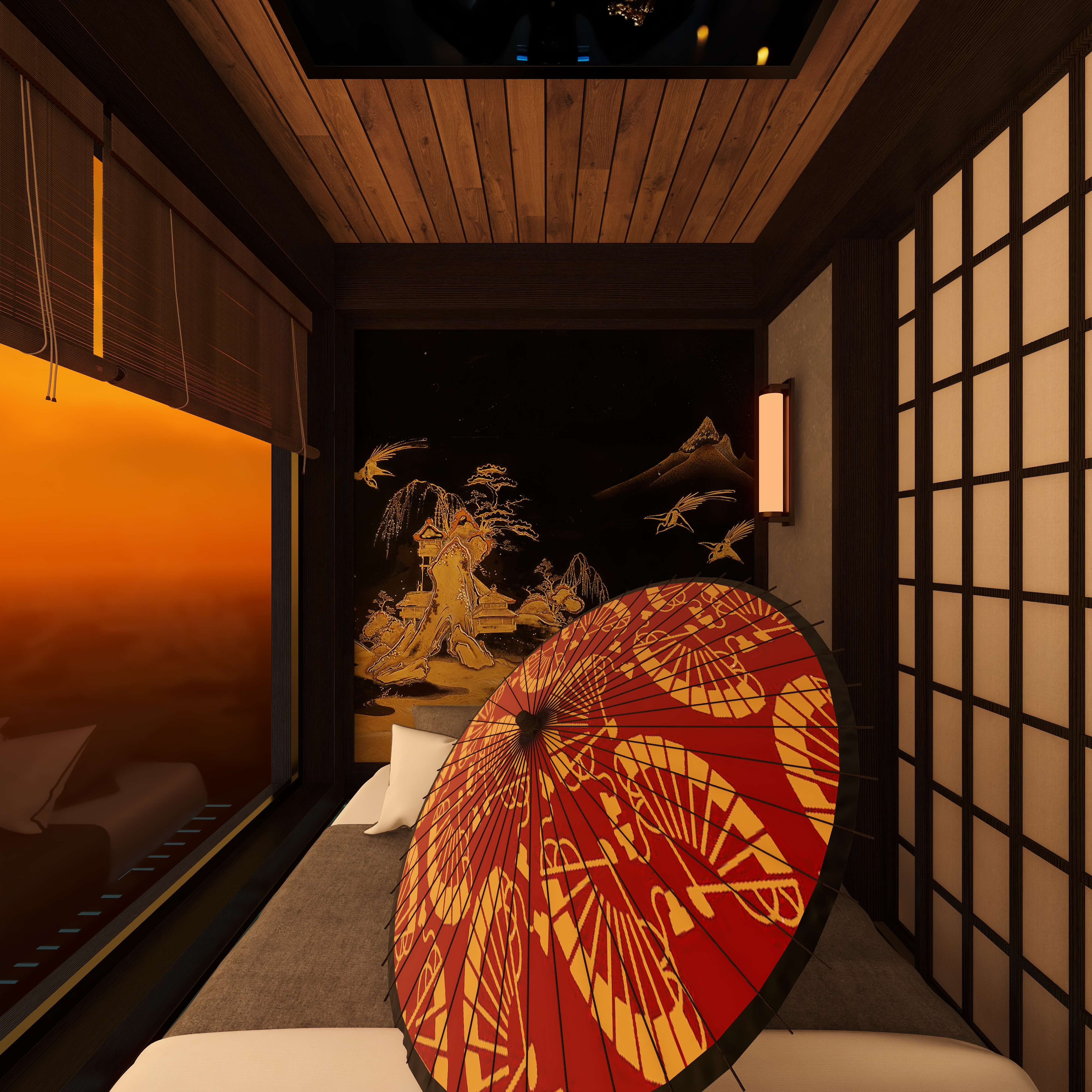 熬暖酱-阳光100A10座日式赛博朋克民宿一层3号房卧室装修效果图第3张