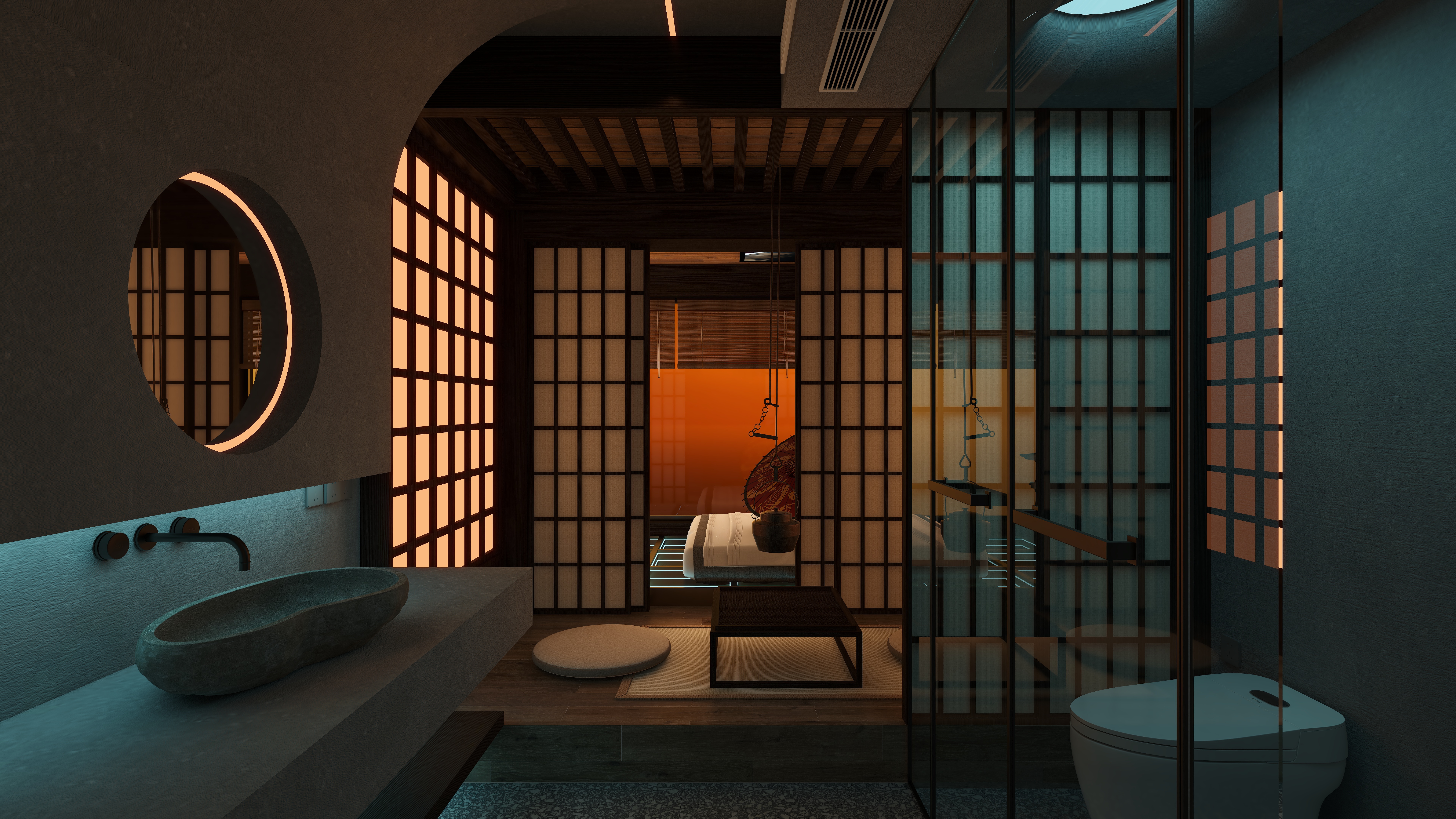 熬暖酱-阳光100A10座日式赛博朋克民宿一层3号房装修效果图第2张