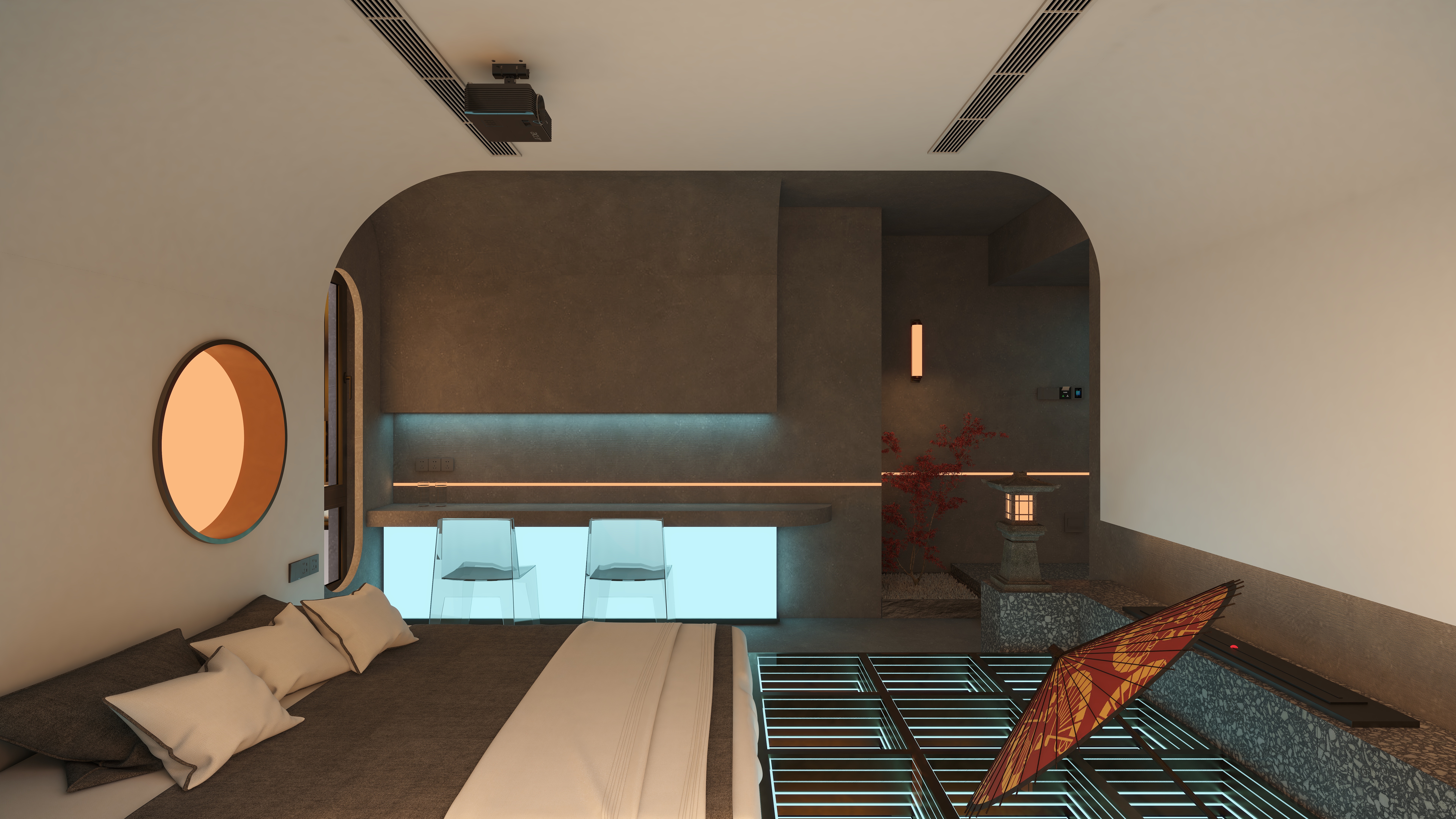 熬暖酱-阳光100A10座日式赛博朋克民宿一层2号房装修效果图第3张