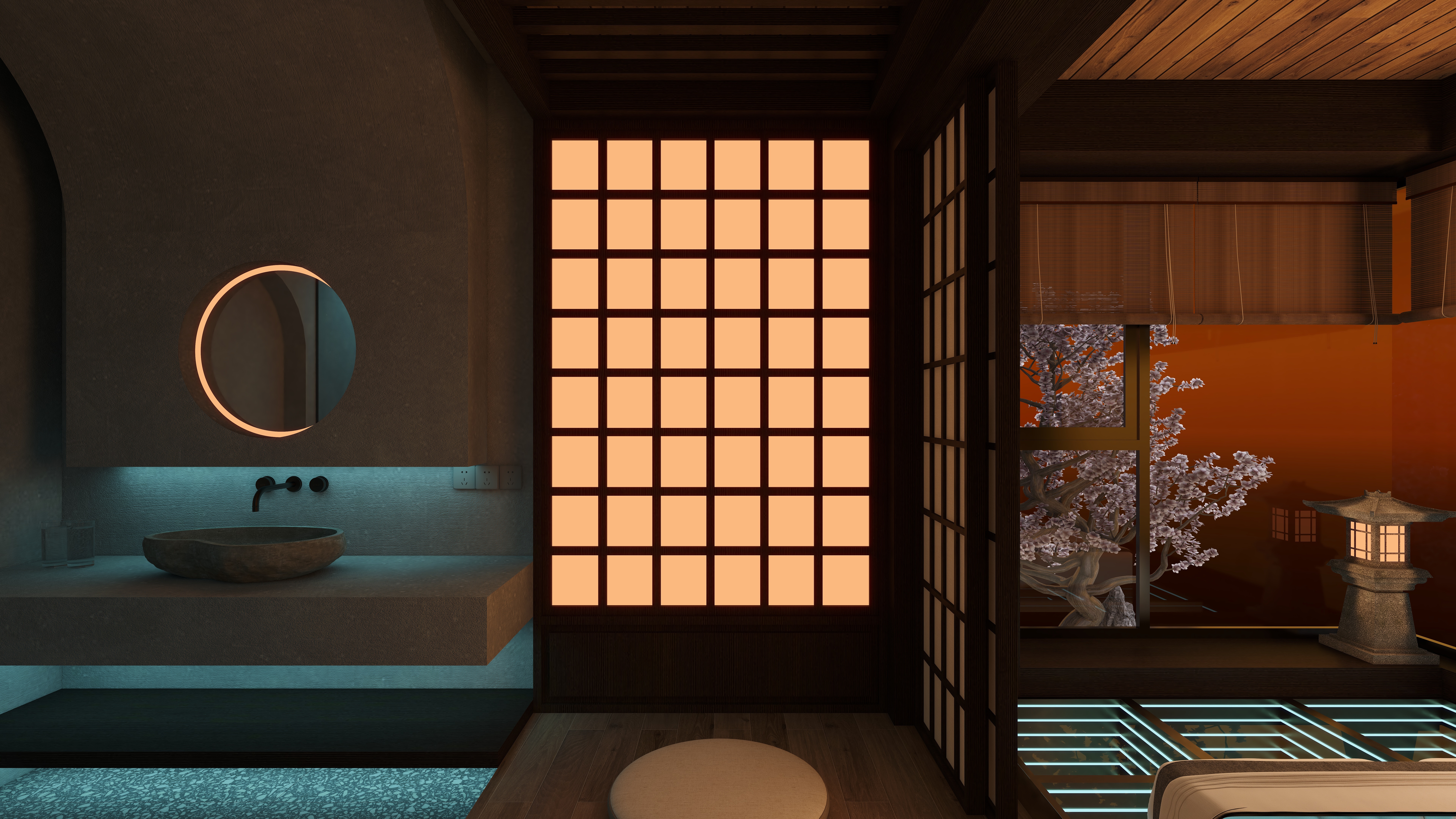 熬暖酱-阳光100A10座日式赛博朋克民宿一层3号房装修效果图第4张