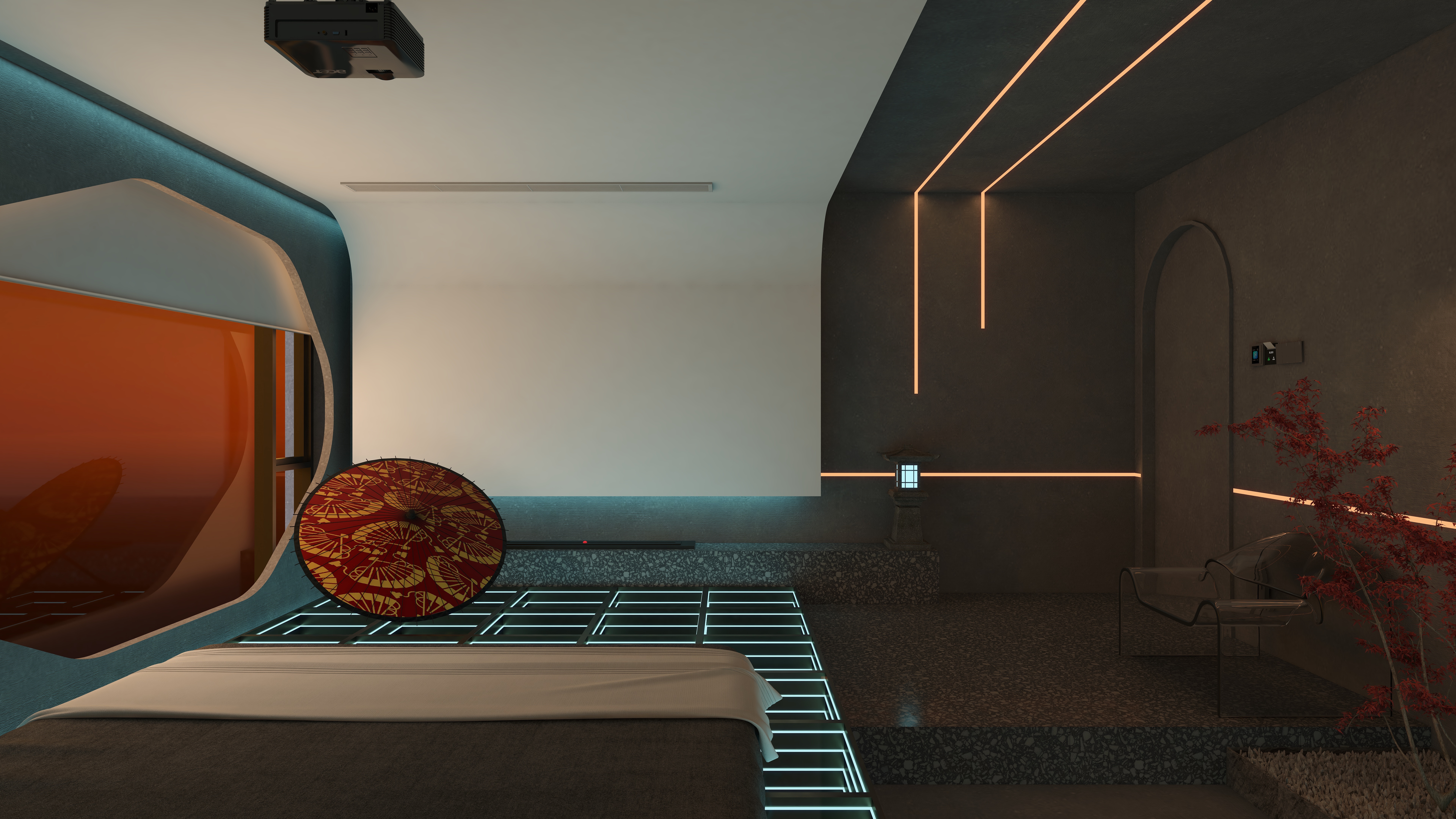 熬暖酱-阳光100A10座日式赛博朋克民宿一层1号房装修效果图第3张