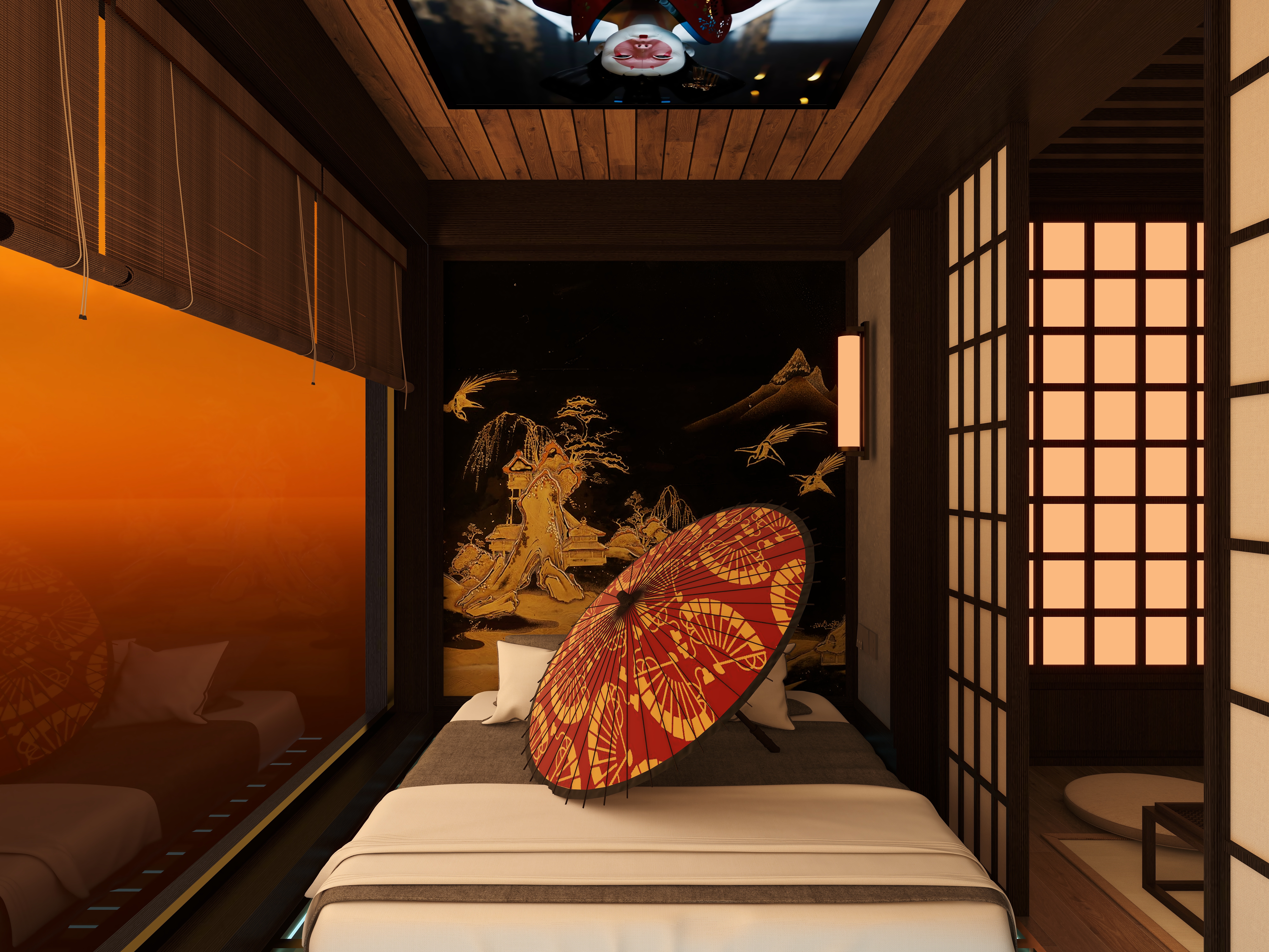 熬暖酱-阳光100A10座日式赛博朋克民宿一层3号房卧室装修效果图第2张