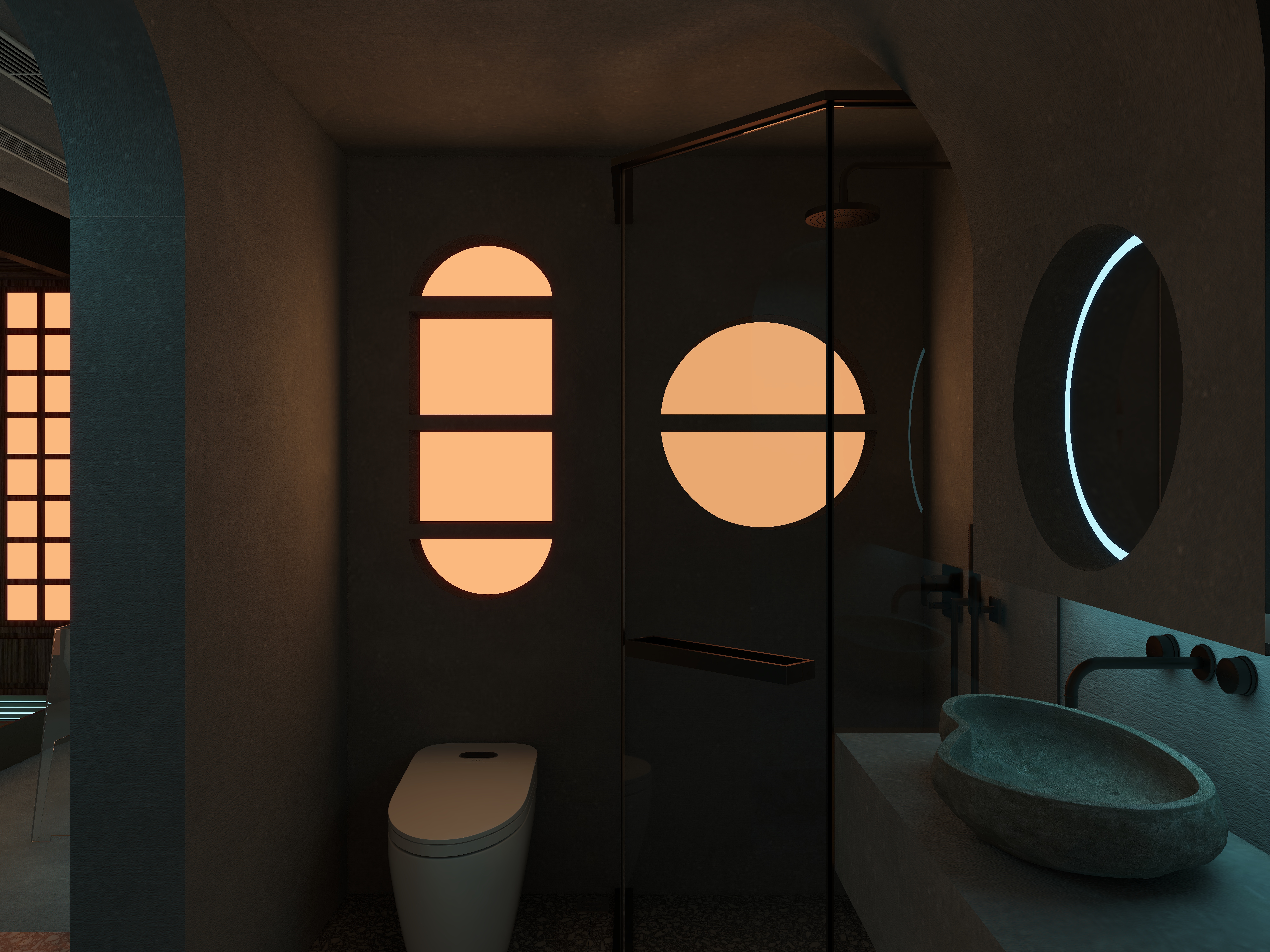 熬暖酱-阳光100A10座日式赛博朋克民宿一层4号房卫生间装修效果图第1张