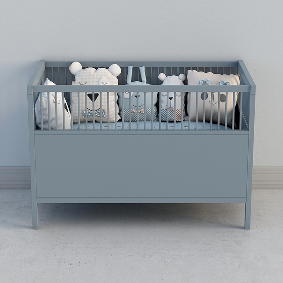 Modern Minimalist Blue Baby Bed 3D Model for Stylish Nurseries