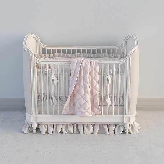 Asian Crib 3D Model in Wood Color for Child's Bedroom