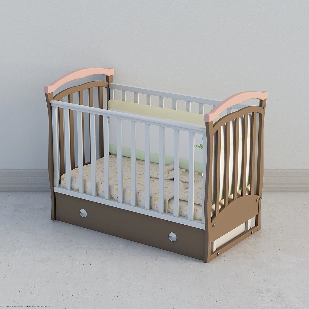 新中式白色婴儿床Crib3D模型